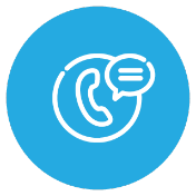 White icon on blue background illustrating a phone call